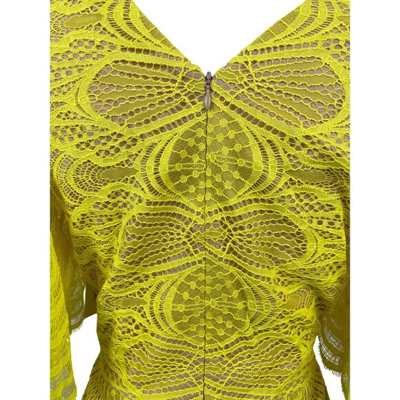 Dress the Population Womens Yellow Lace Midi Dress With Flutter Sleeves Sz L-New - Picture 5 of 11